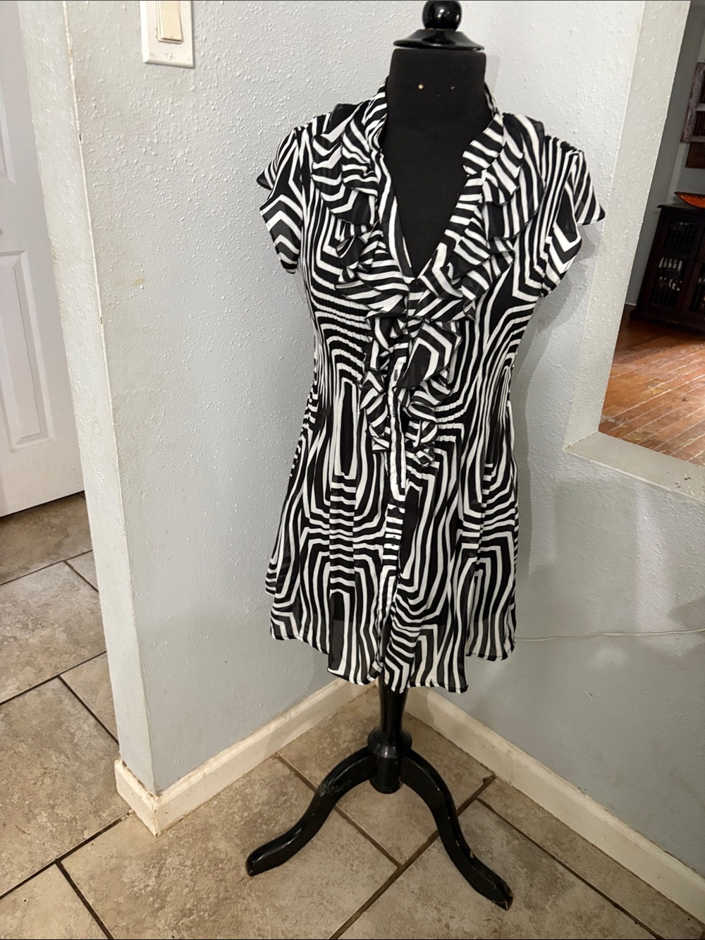 Allison Taylor Black and White Ruffle Front Women's Dress